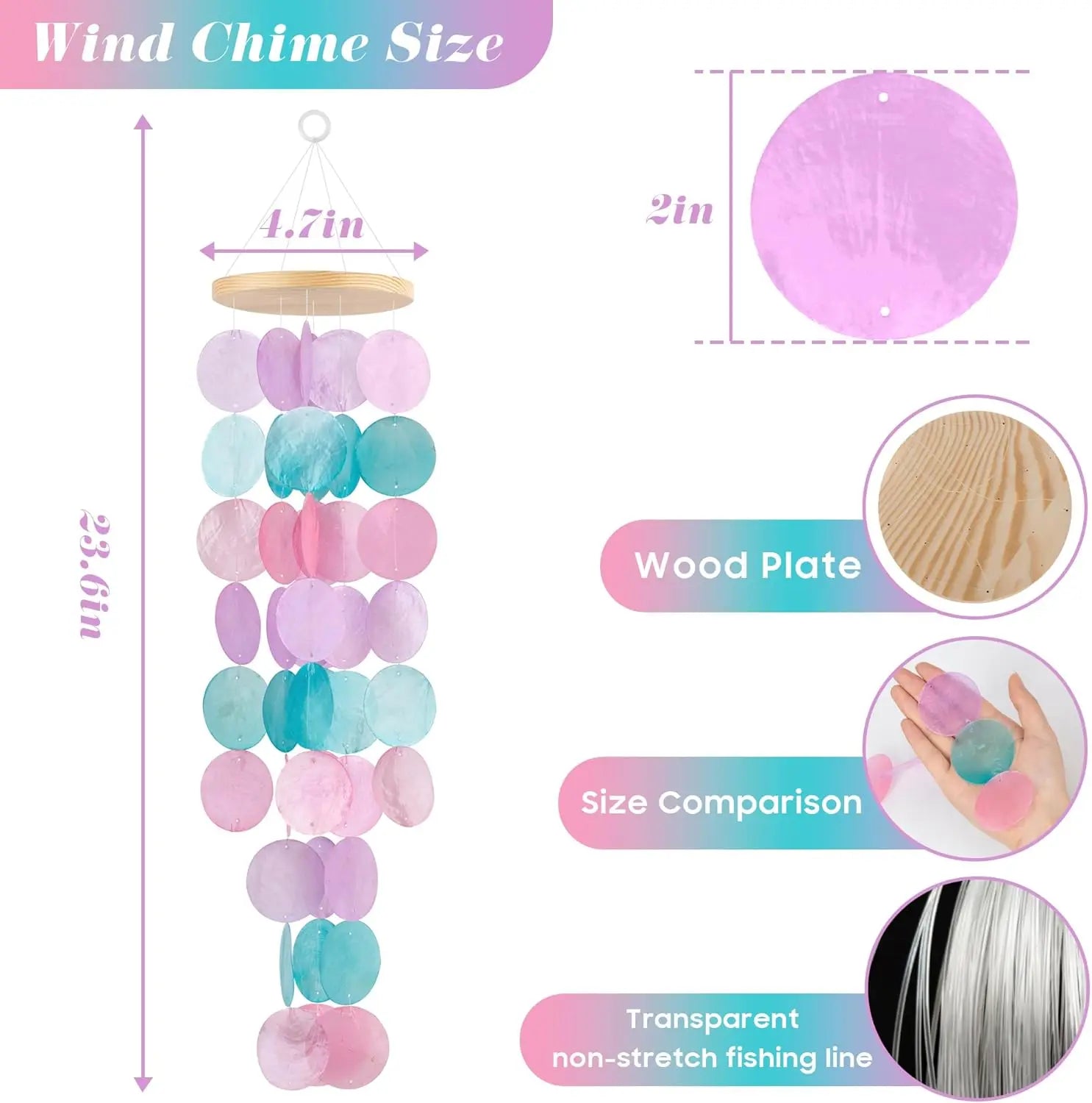 Wind Chimes for Outside Handcrafted Turquoise Capiz Shells Windchime Coastal Style Decor for Indoor/Outdoors Garden Decor