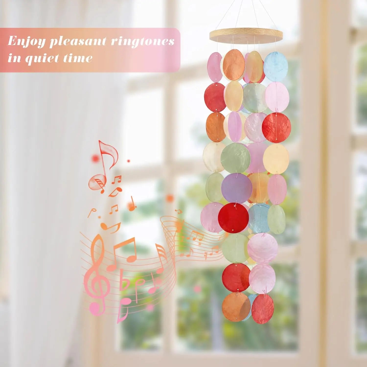 Wind Chimes for Outside - Handcrafted Light Colorful Capiz Shells Windchime Coastal Style Decor for Indoor/Outdoors
