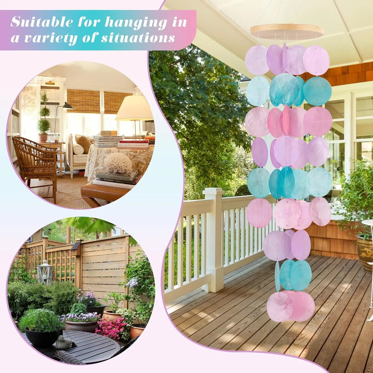 Wind Chimes for Outside Handcrafted Turquoise Capiz Shells Windchime Coastal Style Decor for Indoor/Outdoors Garden Decor