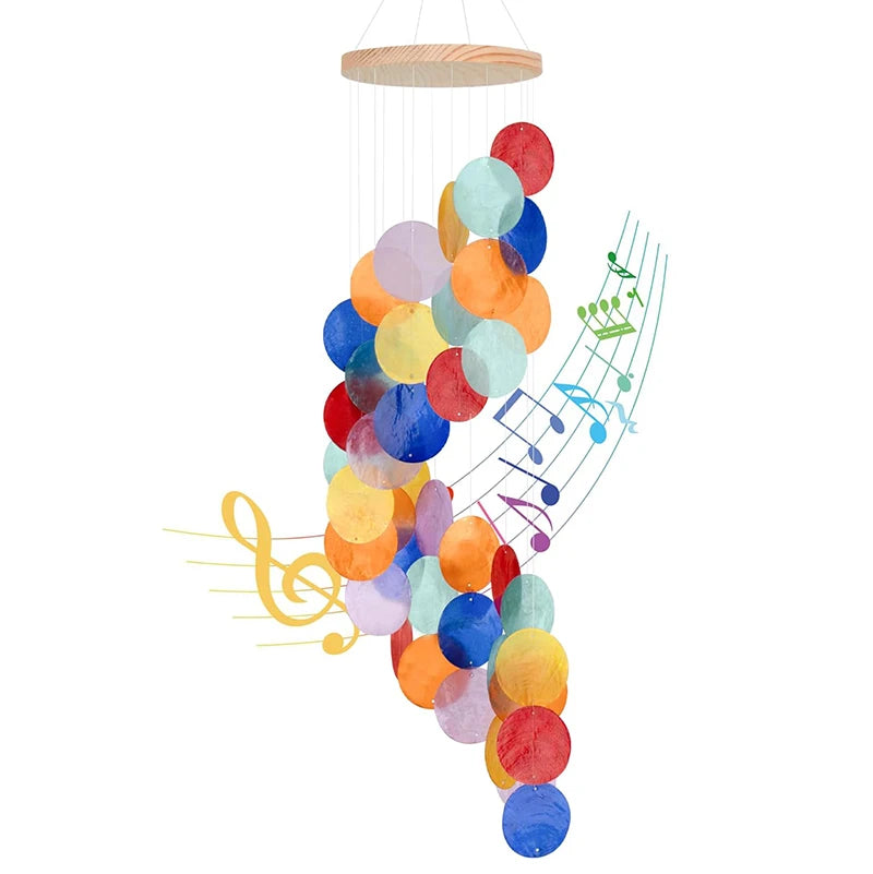 Seashell Wind Chimes for Outside Handcrafted Colorful Spiral Shape Capiz Shells Windchime Coastal Style Decor for Outdoors