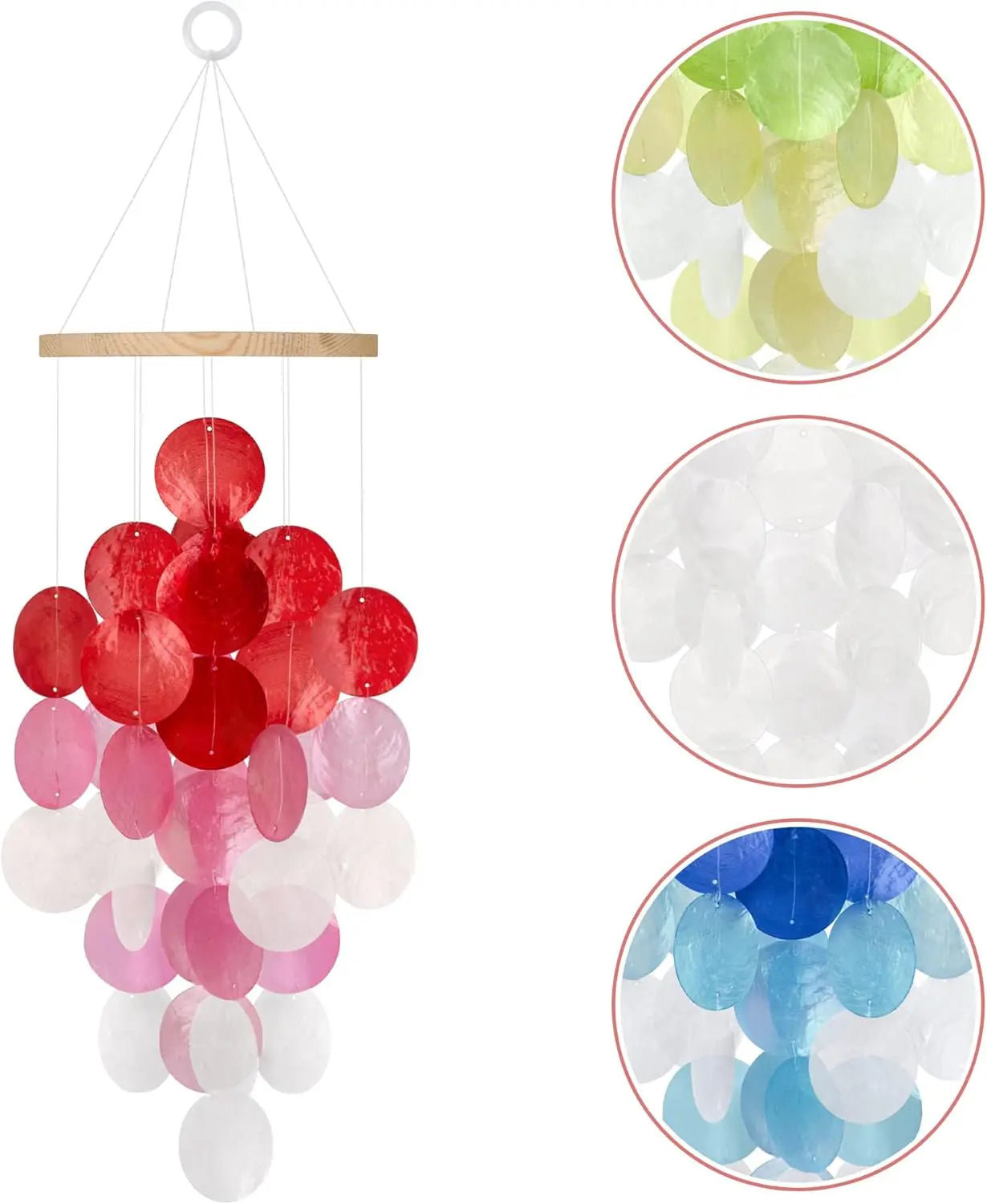 Seashell Wind Chimes for Outside - Handcrafted White Moon Shape Capiz Shells Windchime Bohemian & Coastal Style Decor