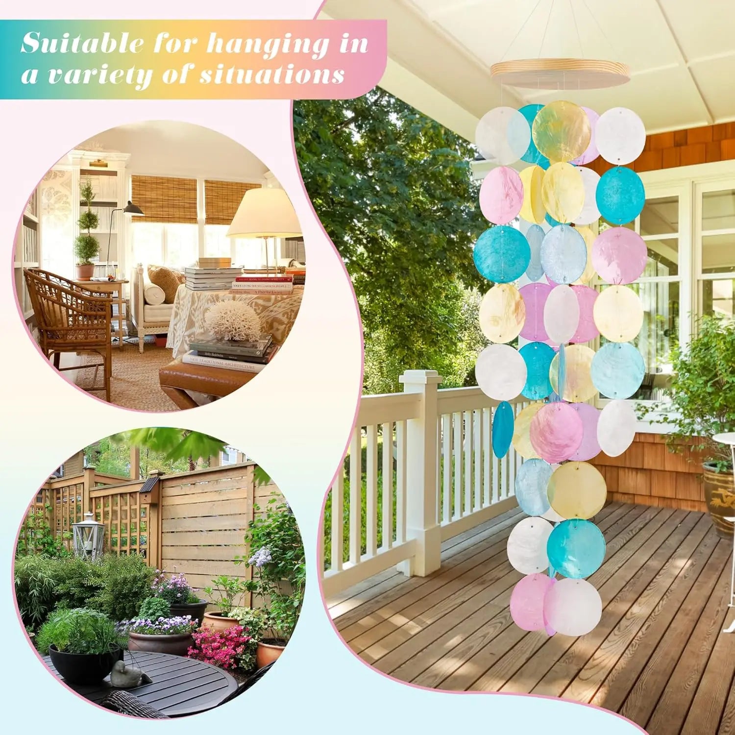 Wind Chimes for Outside - Handcrafted Capiz Shells Windchime Coastal Style Decor for Indoor/Outdoors