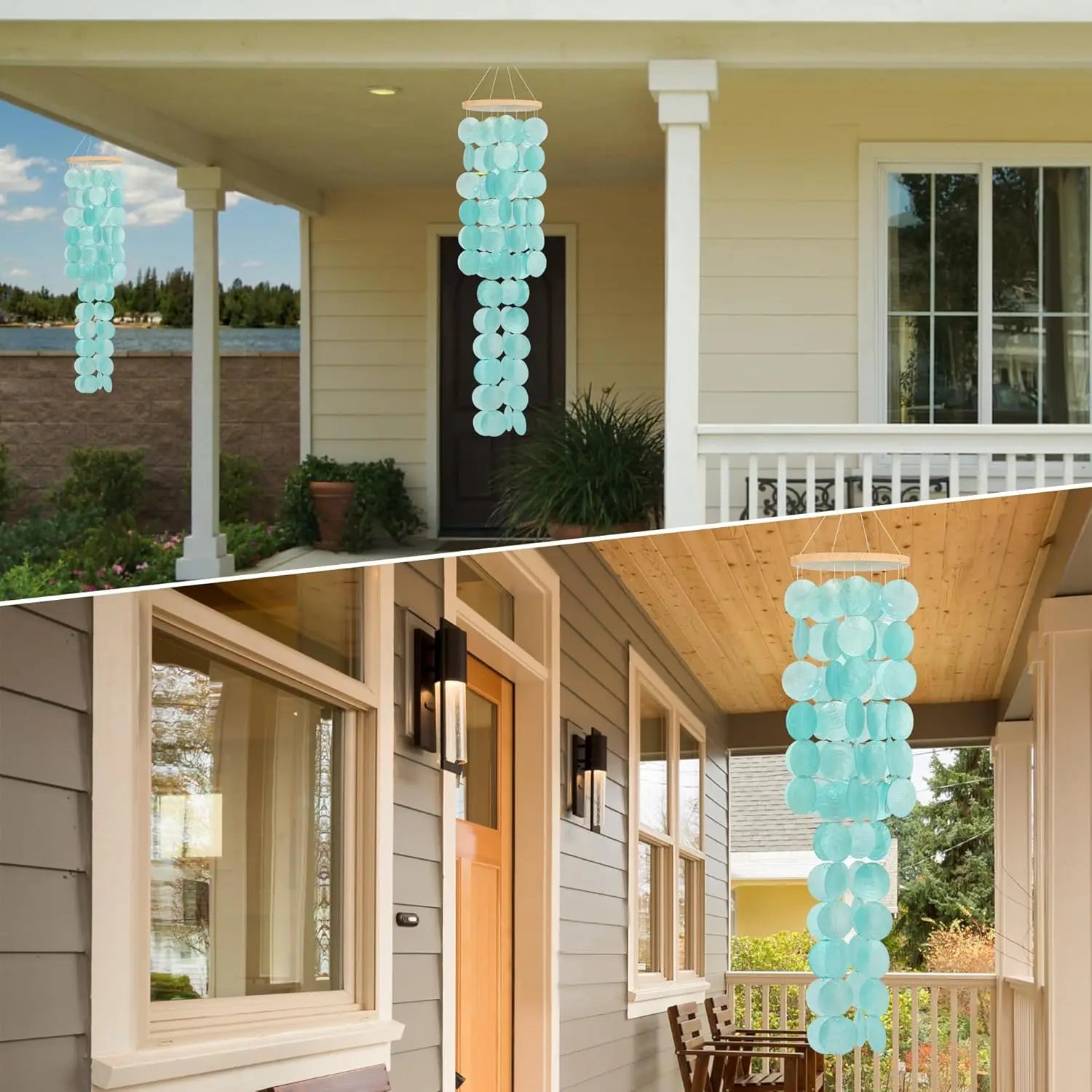 Wind Chimes for Outside - 31'' Handcrafted Turquoise Capiz Shells Windchime Coastal Style Decor