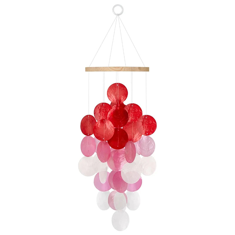 Seashell Wind Chimes for Outside - Handcrafted White Moon Shape Capiz Shells Windchime Bohemian & Coastal Style Decor