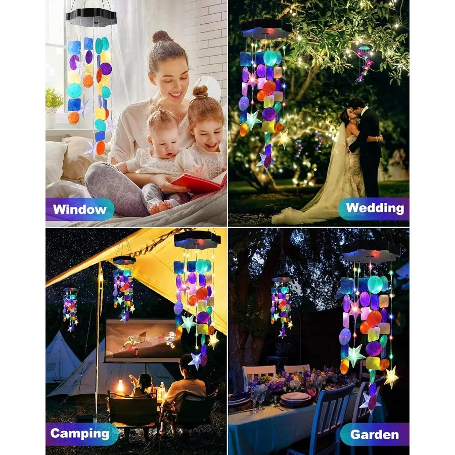 Solar Drative Lights Outdoor Colorful Shells Lights Gifts for Mom Grandma Women Wife Girls Solar Wind Chimes Outside Drative Mo