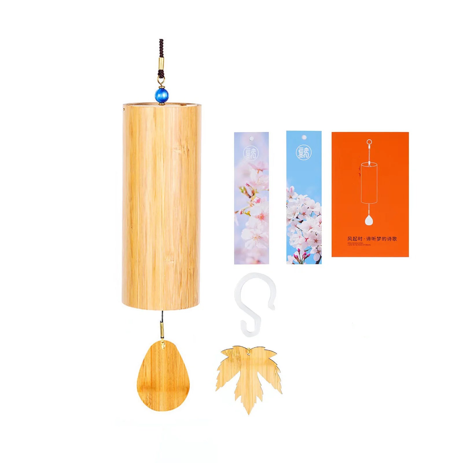 Bamboo Windchime Furin Wind Chime 8 Notes Rod Chord Crafted Bell for Outdoor Garden Decor Patio Home Zen Decoration Meditation