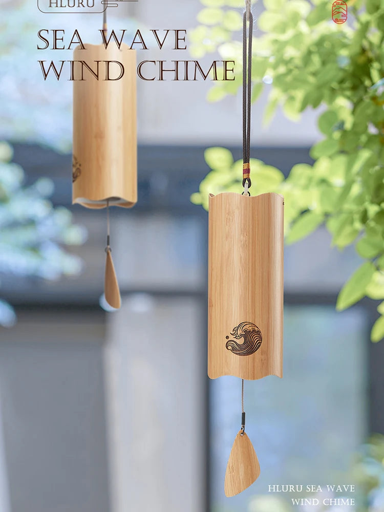 Hluru Bamboo Windchime Furin Wind Chime 8 Notes Rod Chord Crafted Bell for Outdoor Garden Decor Patio Home Zen Decoration
