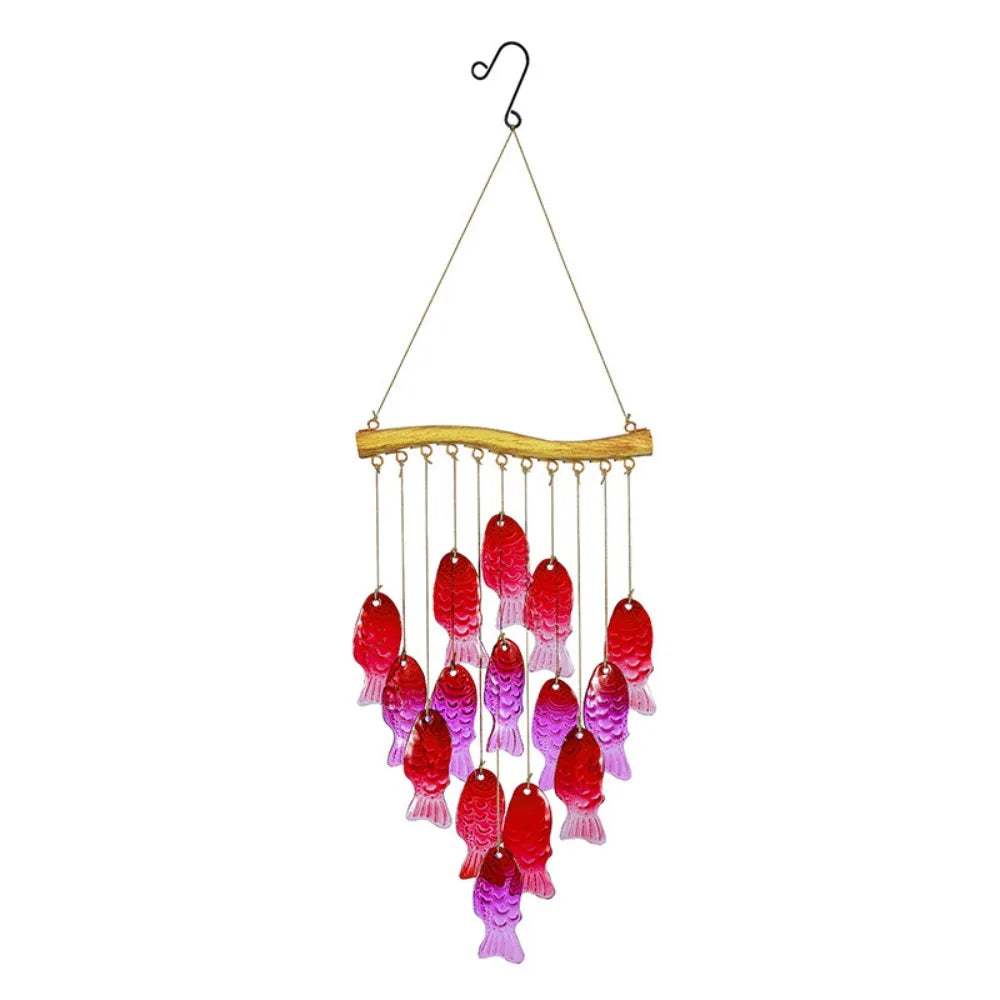 Creative Fish Shaped Wind Chime Shell Crafts Colored Glass Wind Chime Exquisite Iron Art Light Collection Pendant Outdoor