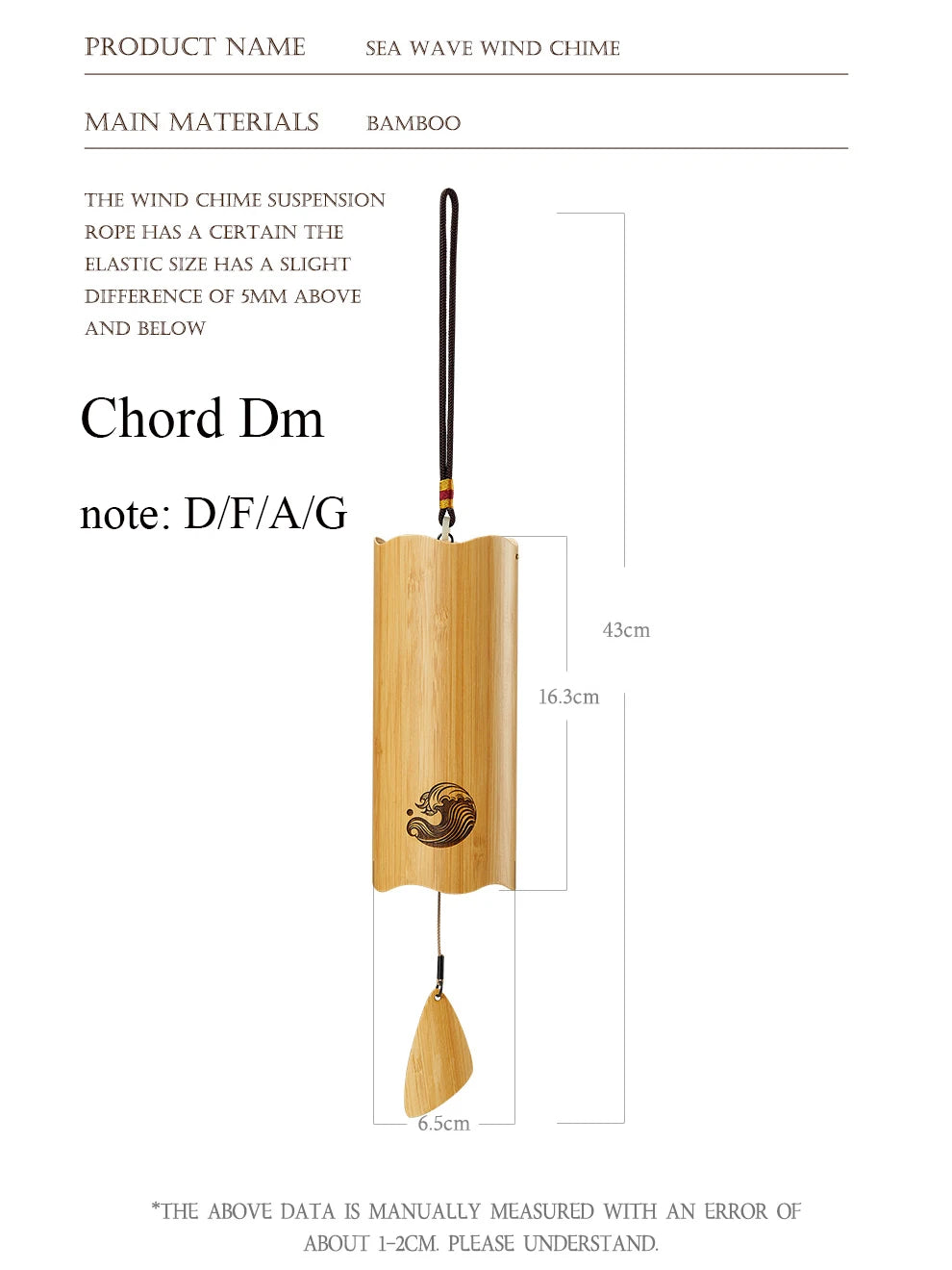 Hluru Bamboo Windchime Furin Wind Chime 8 Notes Rod Chord Crafted Bell for Outdoor Garden Decor Patio Home Zen Decoration