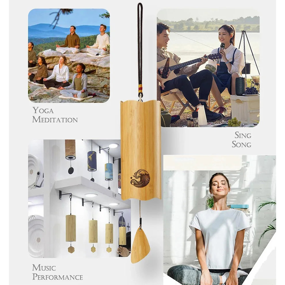 Hluru Windbell Bamboo Wind Chime 8 Tone Rods C G Am Dm Chord Windchimes for Zen Meditation Home Garden Patio Hanging Ornaments