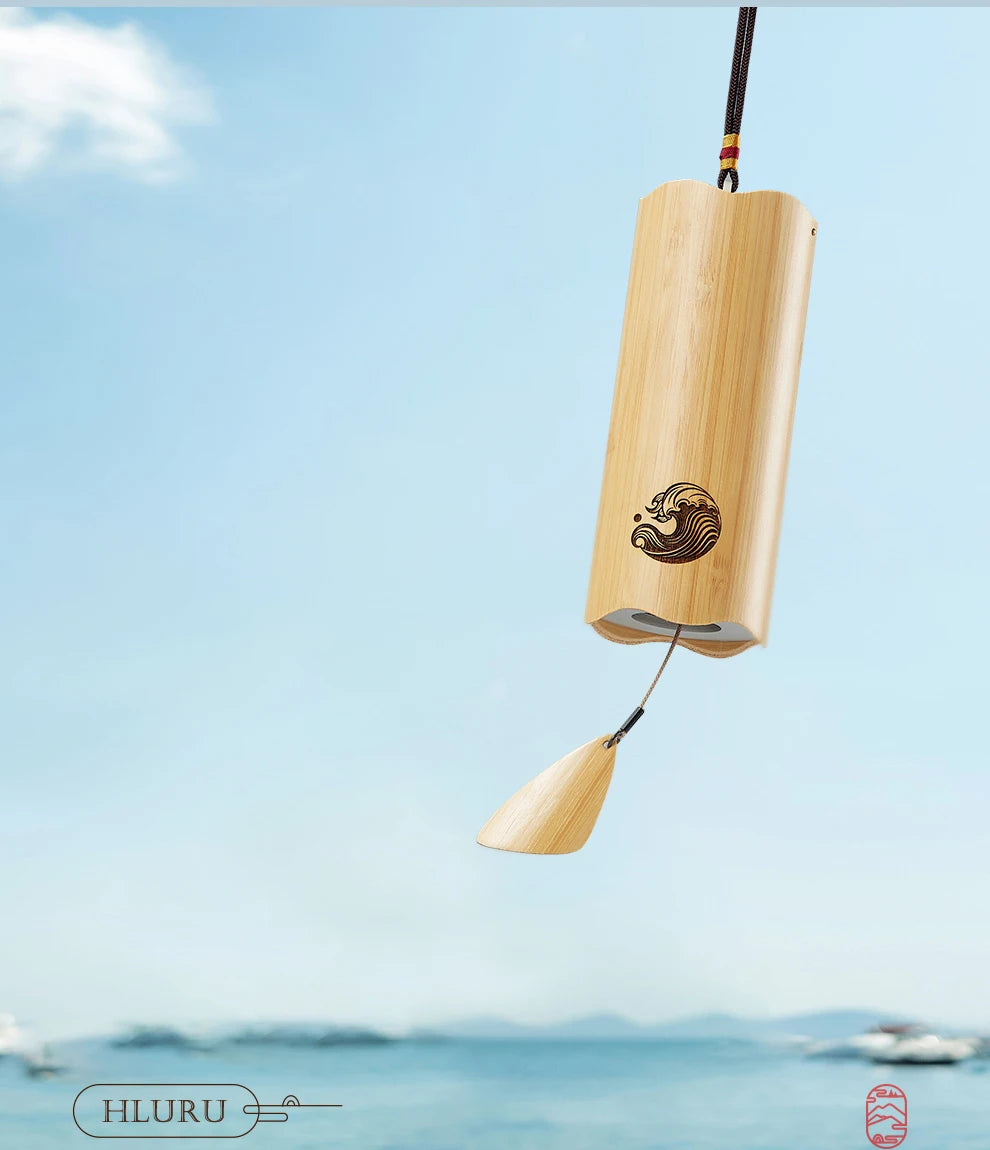 Hluru Bamboo Windchime Furin Wind Chime 8 Notes Rod Chord Crafted Bell for Outdoor Garden Decor Patio Home Zen Decoration