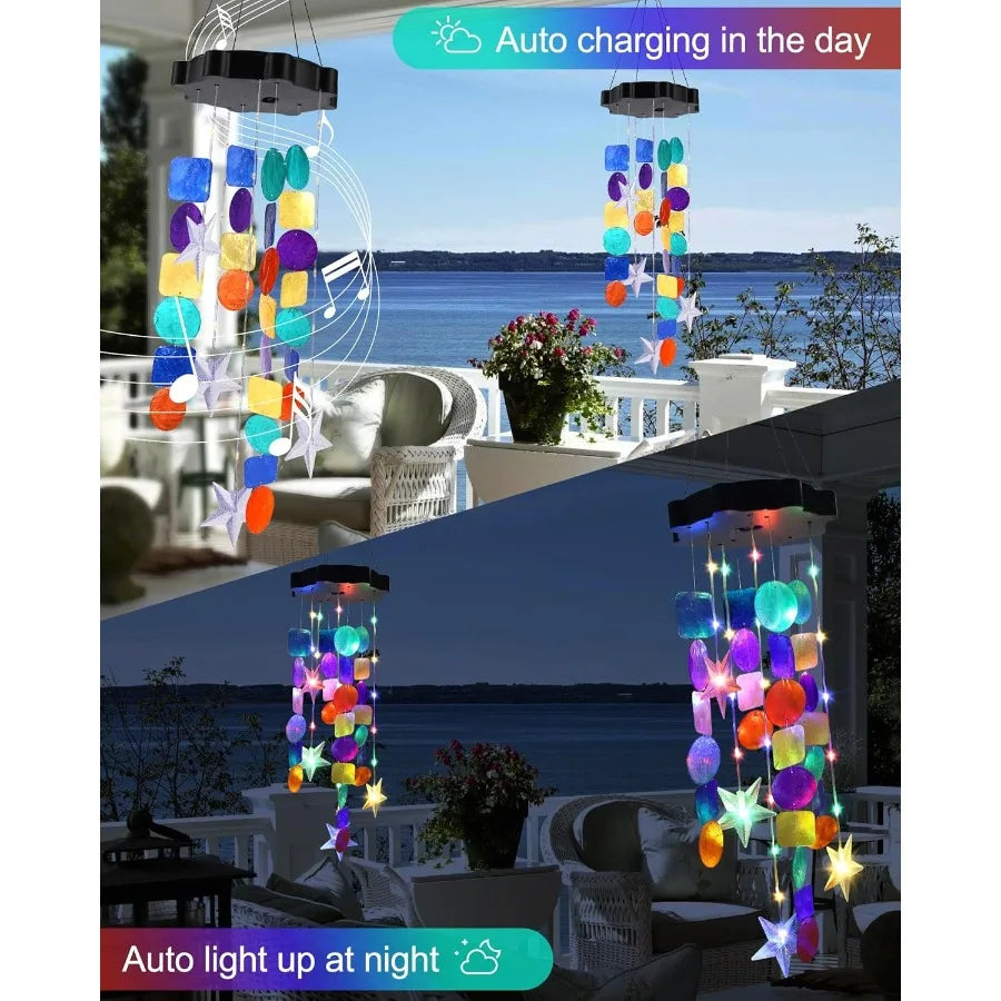 Solar Drative Lights Outdoor Colorful Shells Lights Gifts for Mom Grandma Women Wife Girls Solar Wind Chimes Outside Drative Mo