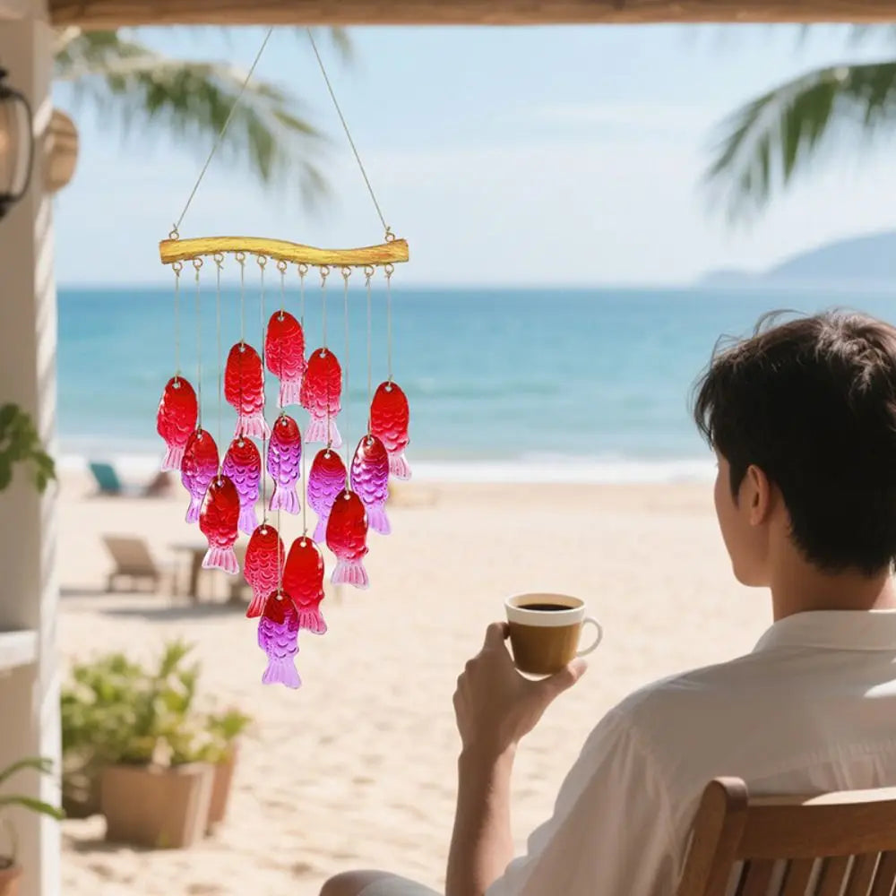 Creative Fish Shaped Wind Chime Crafts Colorful Colored Glass Wind Chime Exquisite Shell Light Collection Pendant Beach Parties