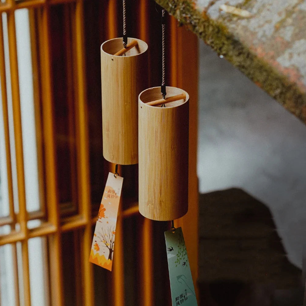 1Pcs Bamboo Eight-tone Chord Wind Chimes Natural Bamboo Wind Chimes Outdoor Garden Pavilion Decoration Meditation and Relaxation