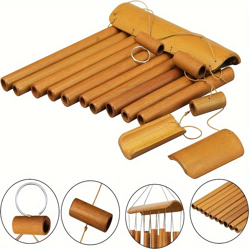 1pc Handmade Bamboo Wind Chimes - 23.6 Inches, Home and Courtyard Decoration, Natural Bamboo Pipes for Safety and Serenity